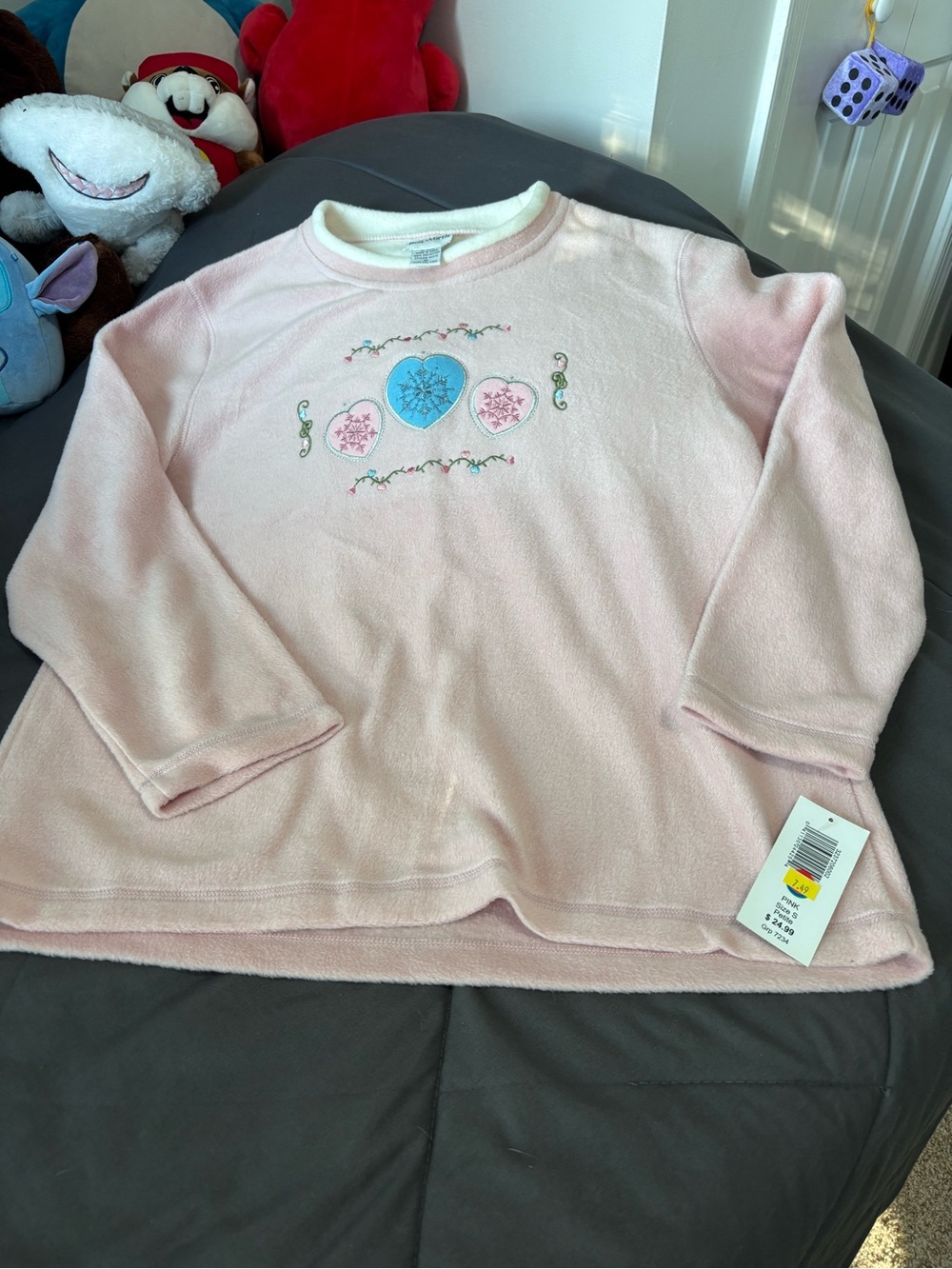 Bon Worth Light Pink Embroidered Heart Fleece Pullover